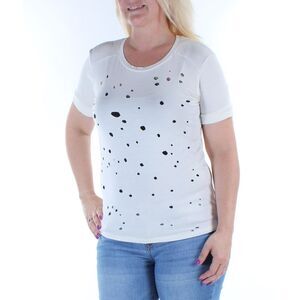 MANIA Womens Ivory Need Tank Top Short Sleeve Crew Neck T-Shirt Size: L